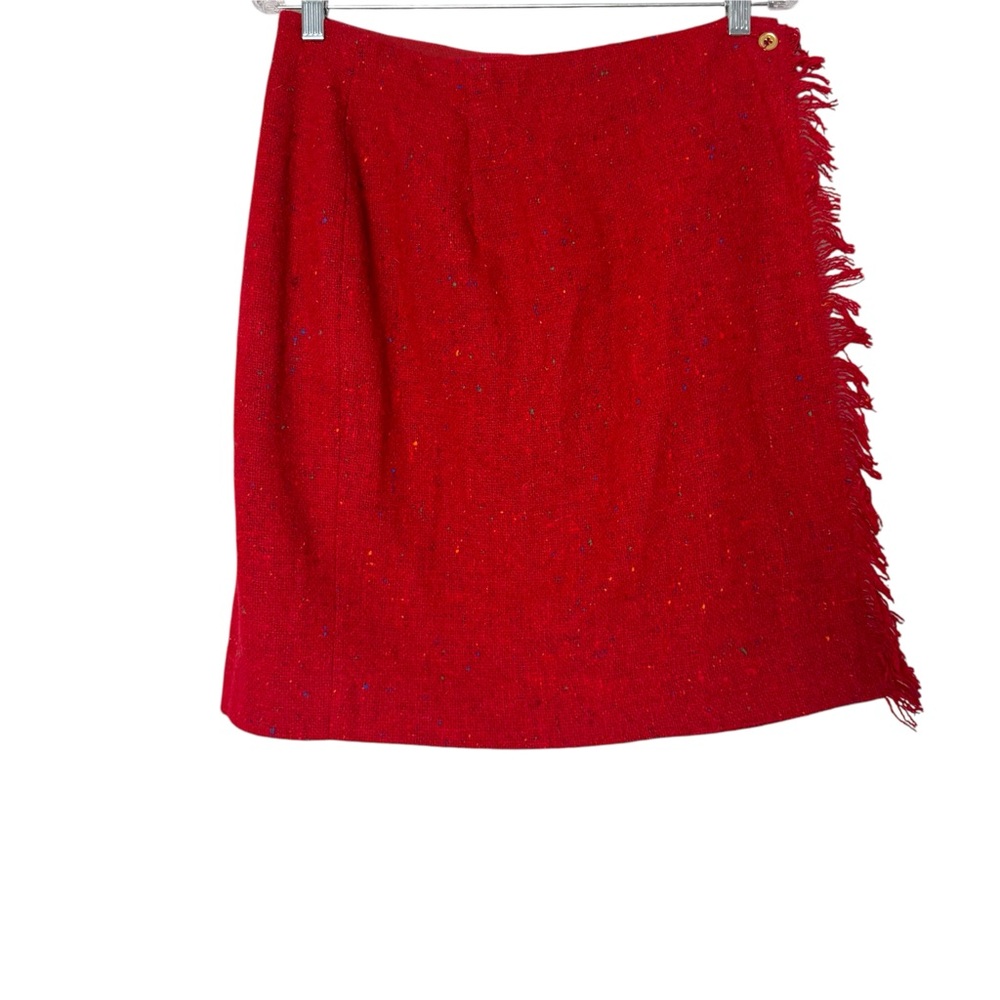 LizWear Liz Claiborne Wool Blend Fringe  Wrap Skirt in Red in Red Speckled